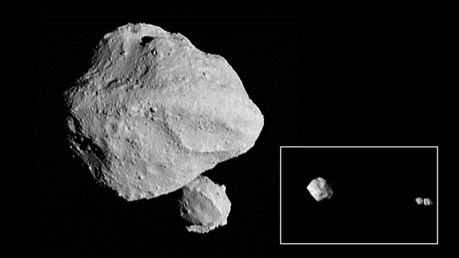 Asteroid Dinkinesh mit Trabant, der ein Doppelkörper, ein sog. Kontakt-Binärasteroid, ist. Credit: NASA/Goddard/SwRI/Johns Hopkins APL/NOIRLab