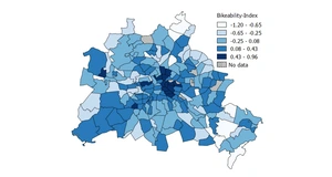 Berlin map with coloured areas depending on bike friendliness