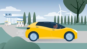 Illustration: car in front of a charging point © NOW GmbH