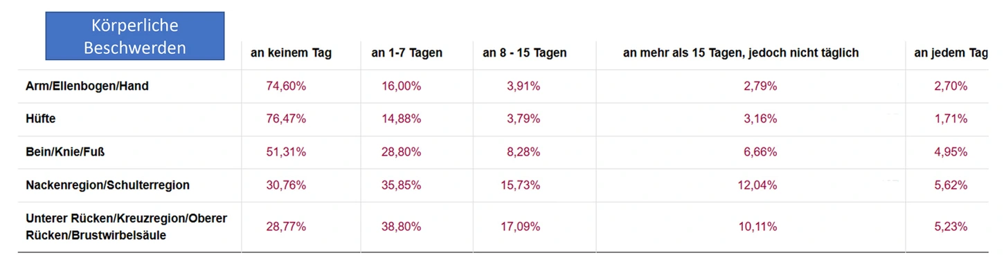 Übersicht körperliche Beschwerden der Befragten